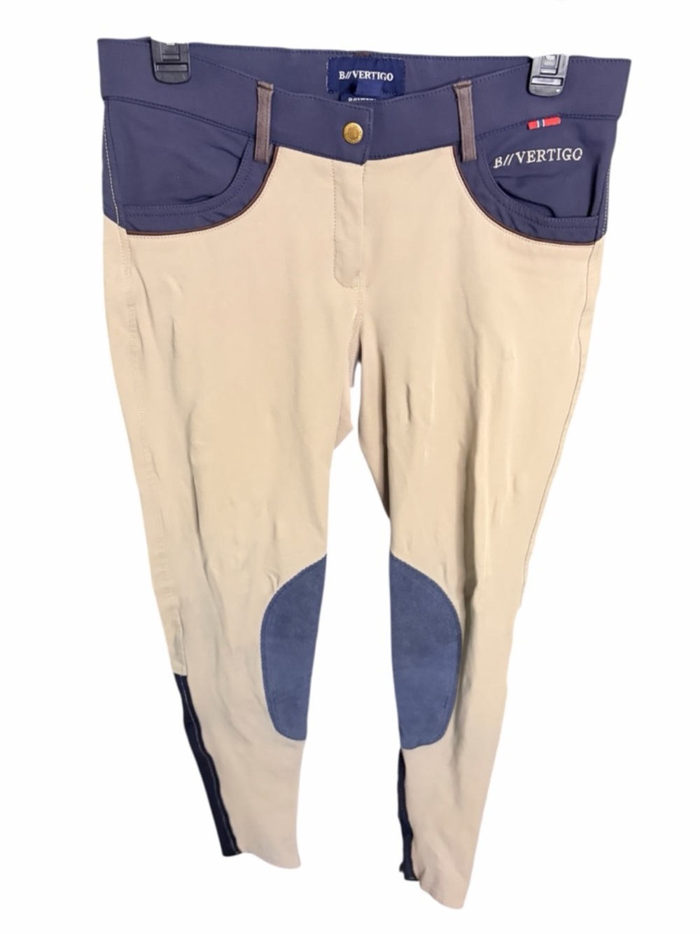 B Vertigo Beige and Navy Stretch Equestrian Riding Breeches